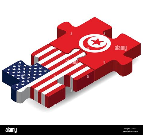 Vector Image Usa And Tunisia Flags In Puzzle Isolated On White