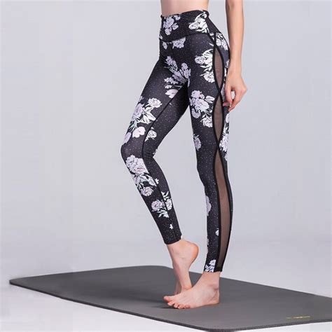 Floral Leggings Mesh Leggings Flower Print Yoga Pants Crotchless