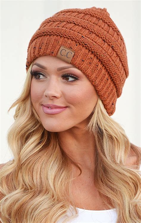 Cc Confetti Knit Beanie Rust Knit Beanie Crochet Messy Bun Knitting