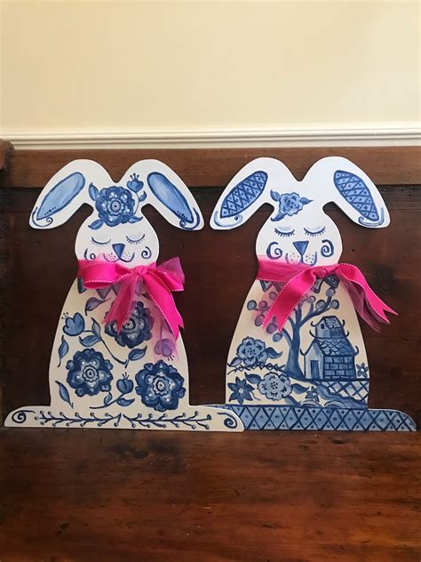 Blue And White Chinoiserie Rabbit Door Hanger Etsy