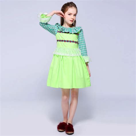 Kseniya Kids Green Fancy Girls Dresses Wholesale Plaid Ruffle Peter Pan