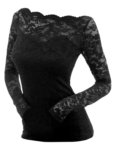 See Thru Floral Lace Sleeve Cowl Neck Casual T Shirt T Shirts