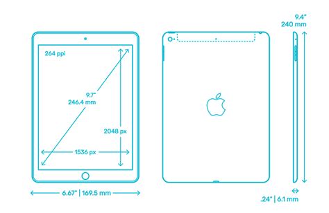 Apple Ipad Air 2 2nd Gen 2014 Dimensions And Drawings