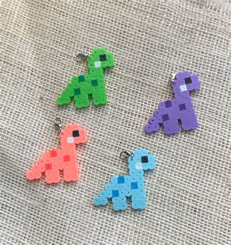 Cute Dino Perler Bead Keychains Etsy Easy Perler Beads Ideas