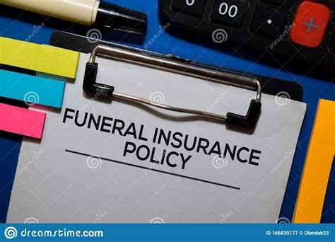 Funeral Insurance Policy Write On Document Isolated Blue Background