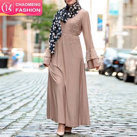 long dress layered cuff white pearls abaya turkey muslim women maxi dresses islamic clothing