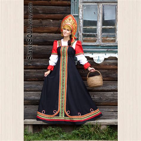 long traditional russian ethnic dress sarafan with blouse etsy