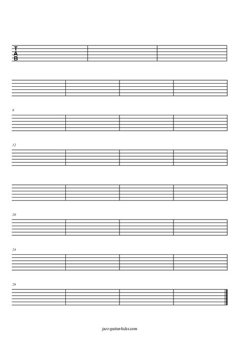 Printable Blank Guitar Tabs Free Sheet Music Blank Sheet Music