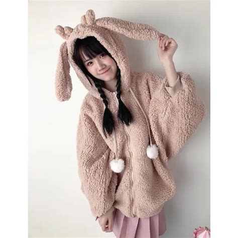 new arrival harajuku style women hoodie kawaii rabbit bunny ears hooded outerwear oversized