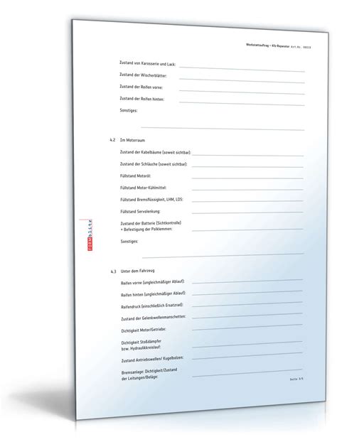 Treffen mehrere tarife aufeinander, so zählt immer der. Werkstattauftrag Kfz Fahrzeug Checkliste Vorlage