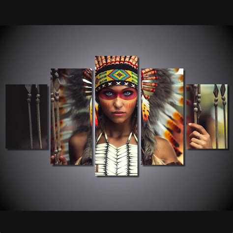 Native American Female Warrior Panel Canvas Print Wall Art In