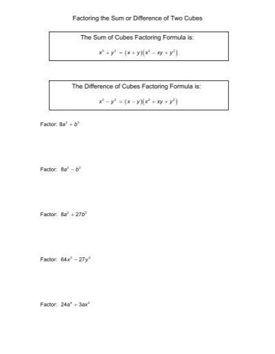 Factoring The Sum Or Difference Of Two Cubes The Sum Of Cubes
