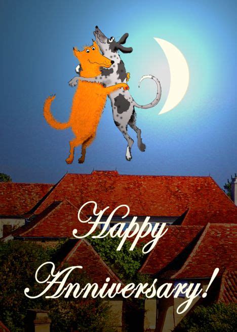 happy anniversary  dogs jumping humor card ad sponsored