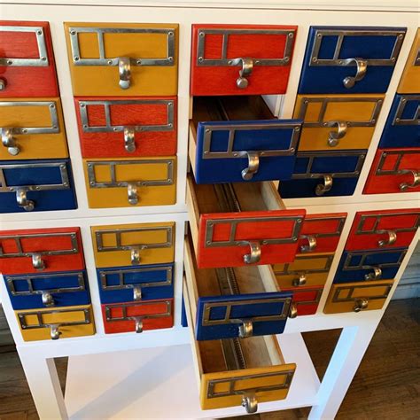 Attach casters to the bottom of one of the kallax shelves. Custom Color Block Modular Library Card Catalog Cabinet ...
