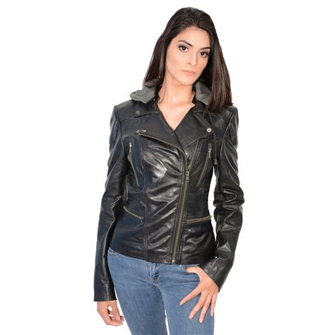 Leather Motorcycle Jackets Milwaukee Leather Sfl2815 Womens Hooded Black Leather Jacket With