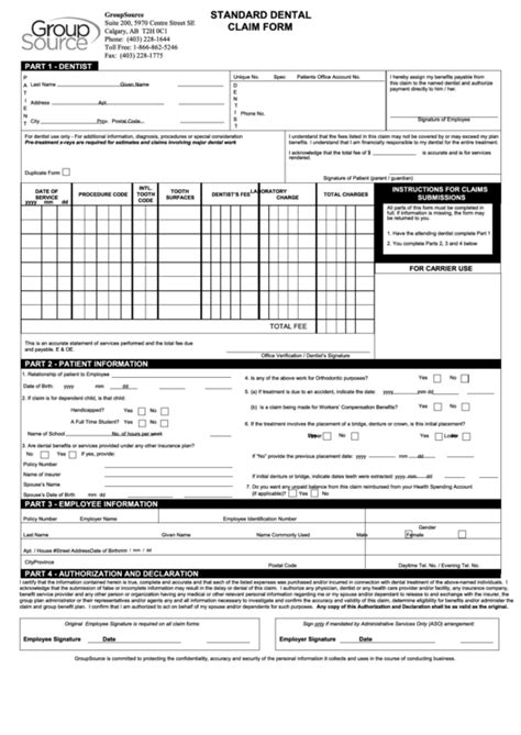 Fillable Dental Claim Form Printable Forms Free Online