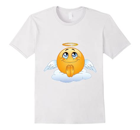 Smile Angel Praying Emoji Emoticon T Shirt Halo Wings Heaven Cl Colamaga