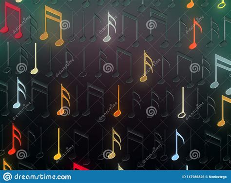 Colorful Glowing Music Notes On Black Background Abstract