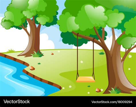 Nature Scene With River And Trees Royalty Free Vector Image