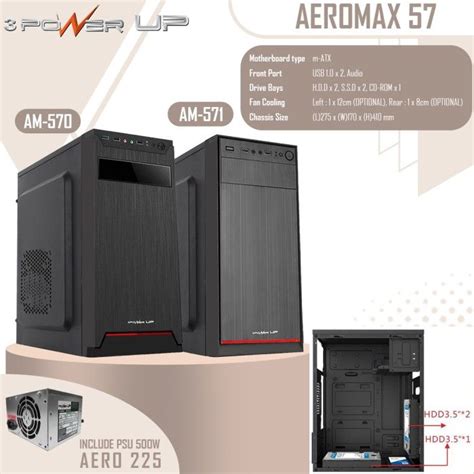Casing Power Up Micro Atx Aeromax Am 570 Include Psu 500w Lazada