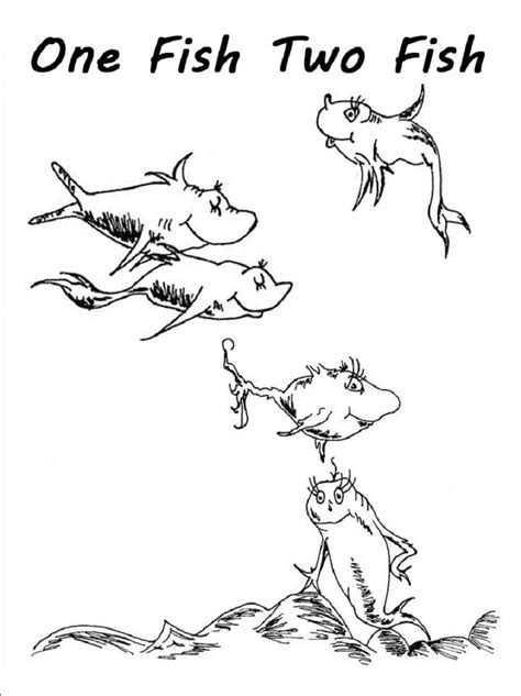 One Fish Two Fish Coloring Page Rhyming | Fish coloring page, Dr seuss