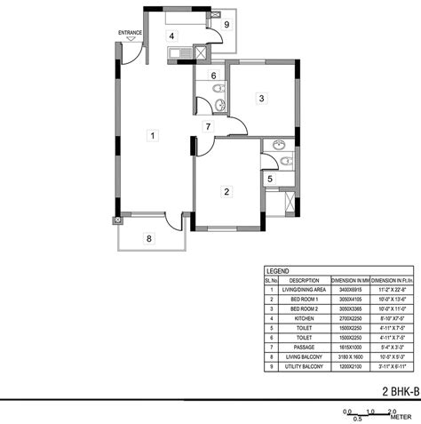 2 Bhk Floor Plan With Dimensions