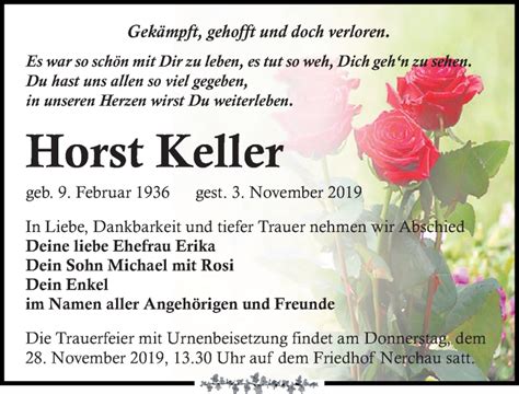 Traueranzeigen Von Horst Keller Trauer Anzeigen De