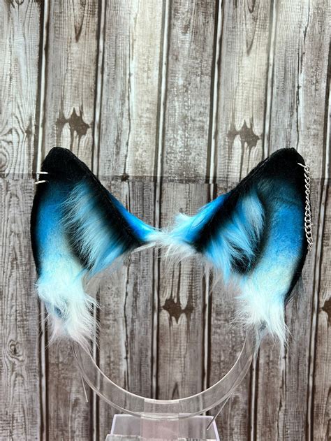 Blue And Black Fox Ears Faux Fur Cosplay Faux Fur Animal Ears Etsy