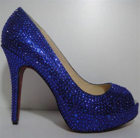 Royal Blue Rhinestone High Heel Shoes Woman Wedges Wedding Shoes Blue Heels Blue Wedding