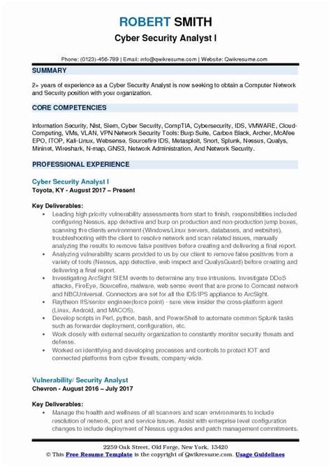 Your entry level cybersecurity resume should contain seven sections Cyber Security Resume Example Unique Cyber Security Analyst Resume Samples | Security resume ...
