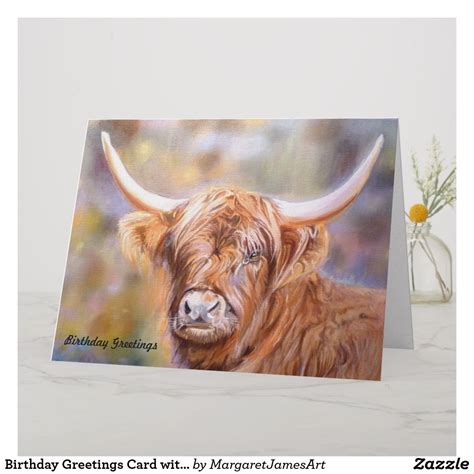 Birthday Greetings Card With Scottish Highland Cow Uk