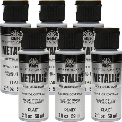 Folkart Metallic Acrylic Paint 2oz Sterling Silver Multipack Of 6