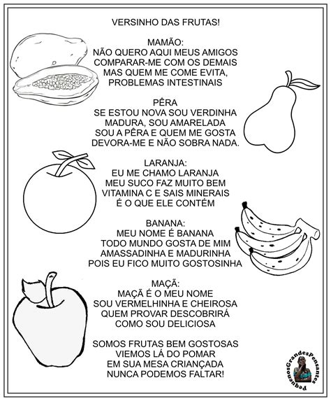 Pequenos Grandes Pensantes Versinho Das Frutas Semana Da Boa