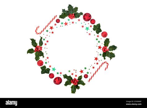 Christmas Wreath For The Festive Season With Holly Ivy Candy Canes