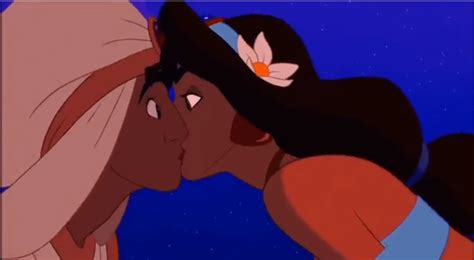 Jasmine And Aladdins Eyes Opened Wide In Surprise When They Kissed In