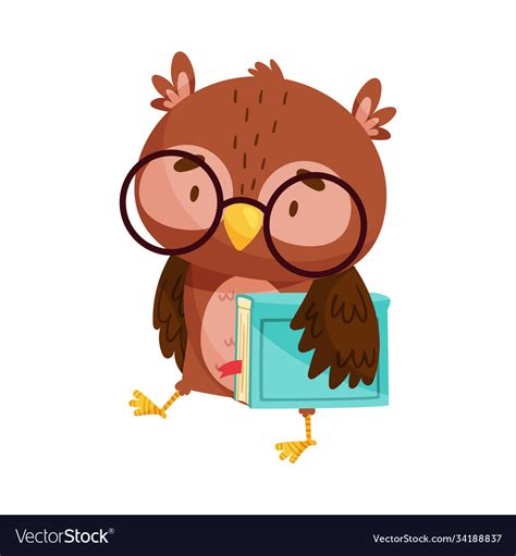 Cute Owl In Glasses Carrying Book Royalty Free Vector Image