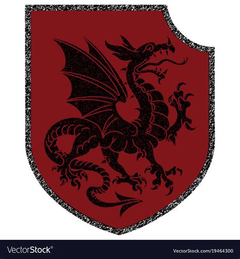 Winged Heraldic Dragon And Heraldic Shield Vector Image