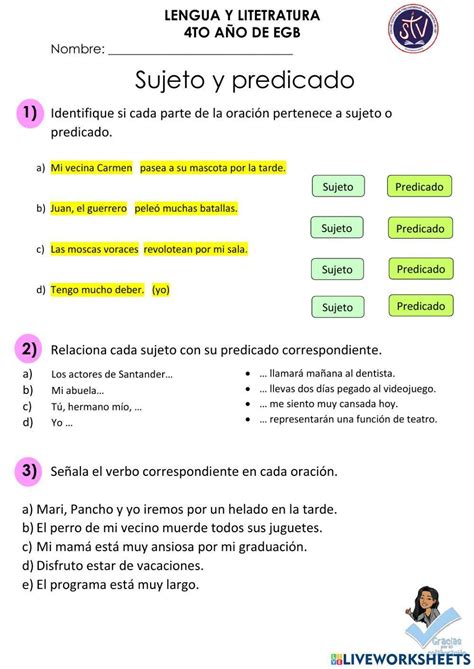 Sujeto Y Predicado Online Exercise For Cuarto De Primaria Live Worksheets