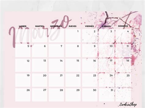 Descargable Marzo Calendario De Marzo Calendario Planificador Mensual