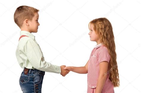 Relationship Between The Children Boy And Girl Shaking Hands With Each