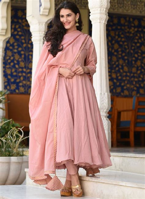 Buy Cotton Silk Plain Pink Anarkali Salwar Kameez Online 155610 Designer Salwar