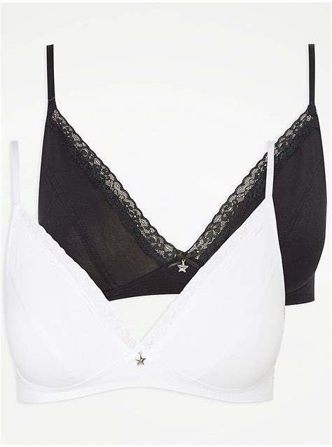 Non Wired Lace Trim First Bra 2 Pack Lingerie George At Asda