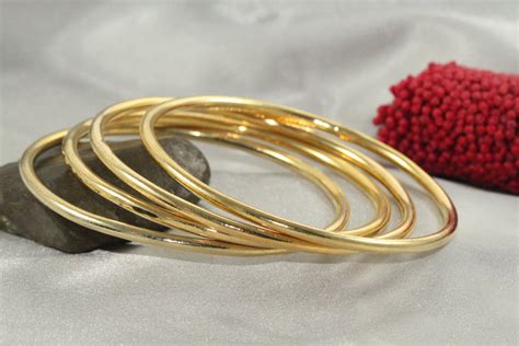 Set Of 4 Stacking Bracelet 14k Gold Handmade Bangle 14k