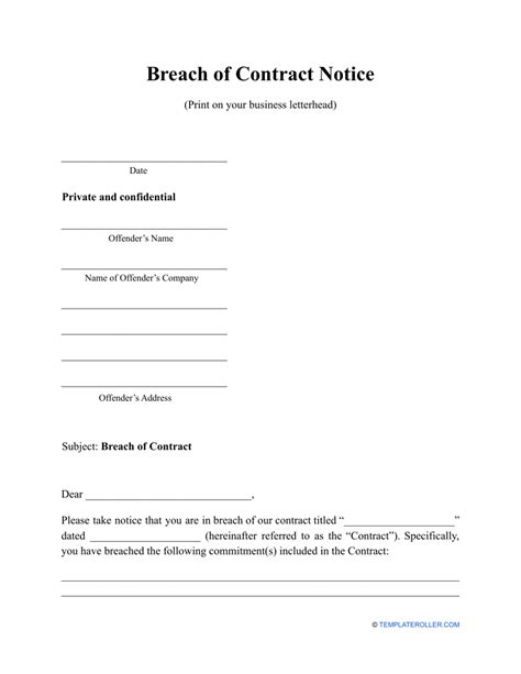 Breach Of Contract Notice Template Fill Out Sign Online And Download