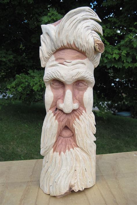 How To Carve A Wood Spirit The Woodcarver S Cabin Wood Carving Faces Wood Spirit Chainsaw