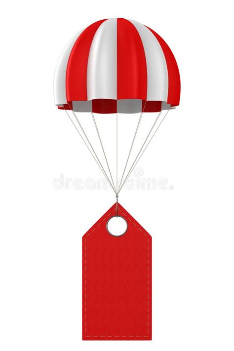 Red Leather Label And Parachute On White Background Isolated 3d