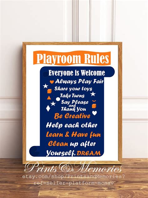 Digital File Playroom Rules Printable Playroom Wall Art Etsy