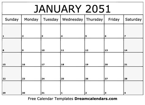 January 2051 Calendar Free Blank Printable With Holidays