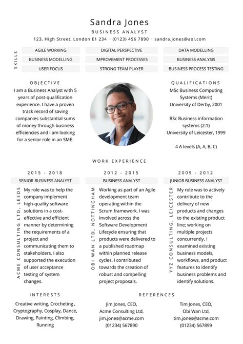Cv format pick the right format for your situation. Business Analyst CV example (Free download) : 'Meet me' design in Word | CVTemplateMaster.com
