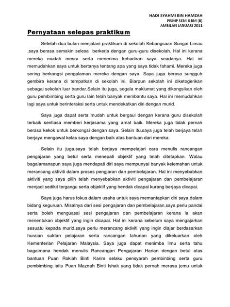 Pdp pendidikan islam jqaf 2012. Pernyataan selepas praktikum